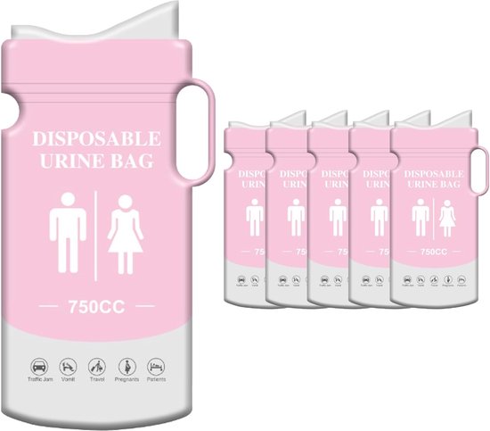 Pack of 6 Disposable Urine Bags met Suction Cup - Portable Urinal voor Travel met Handle - Emergency Toilets voor Mannen, Vrouwen en Kinderen - Voor Auto, Camping, File, Buitenactiviteiten