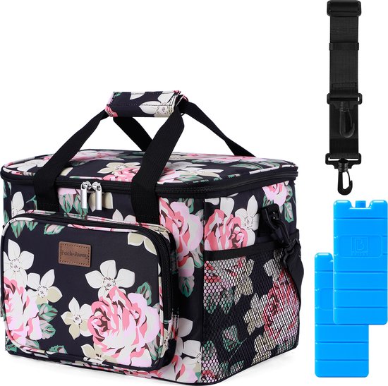 Packaway 4 Laags Geïsoleerde Koeltas - Lunchtas 15 liter - Black Flower van Packaway