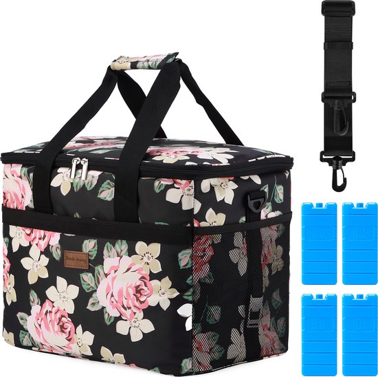 Packaway 4 Laags Geïsoleerde Koeltas - Lunchtas 30 liter - Black Flower van Packaway