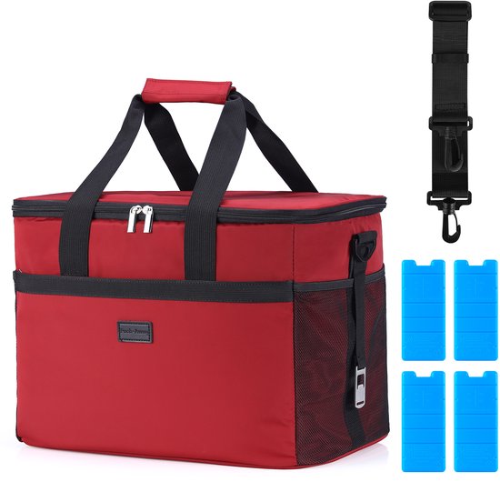 Packaway 4 Laags Geïsoleerde Koeltas - Lunchtas 30 liter - Rood van Sahona
