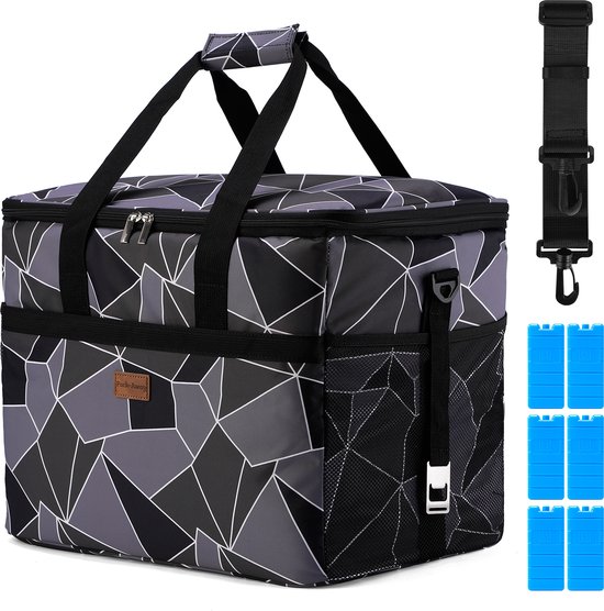 Packaway 4 Laags Geïsoleerde Koeltas - Lunchtas 40 liter - Abstract Zwart Grijs van Gozzie