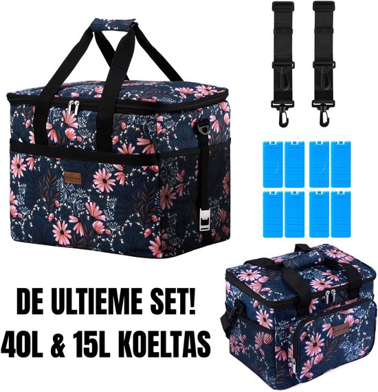 Packaway 40L Koeltas Japanese flower – Inclusief 15L Lunchtas Japanese flower en 8 Koelelementen – Dé set voor dames en heren die altijd onderweg zijn – Voor werk en vrije tijd van Tresento