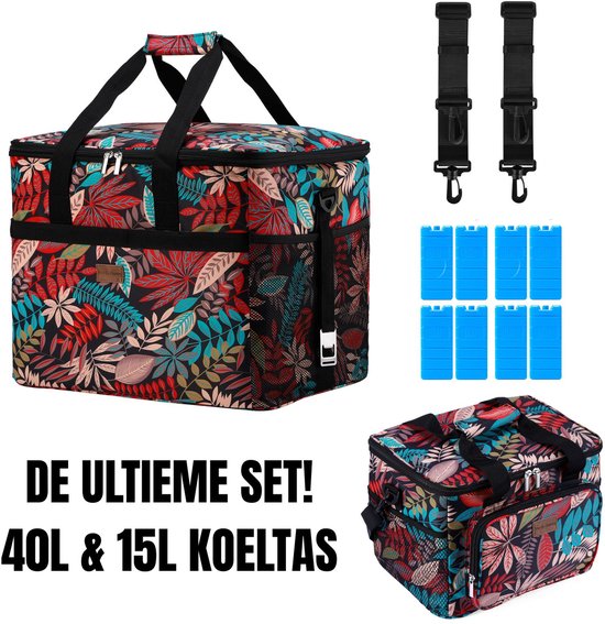 Packaway 40L Koeltas Jungle – Inclusief 15L Lunchtas Jungle en 8 Koelelementen – Dé set voor dames en heren die altijd onderweg zijn – Voor werk en vrije tijd van Packaway