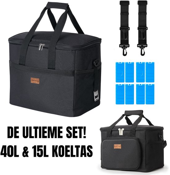 Packaway 40L Koeltas Zwart – Inclusief 15L Lunchtas Zwart en 8 Koelelementen – Dé set voor dames en heren die altijd onderweg zijn – Voor werk en vrije tijd van Merkloos