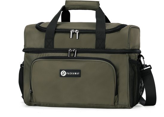 Packaway Koeltas 20L - Lunchtas - Inclusief 4 Koelelementen - Dubbel Compartiment - 4-Laags Geïsoleerd - Waterafstotend - Olive Green