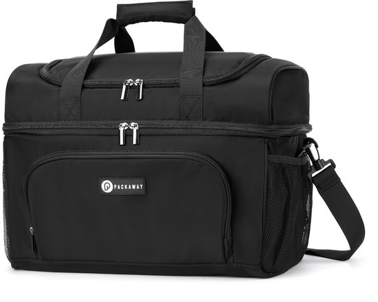 Packaway Koeltas 20L - Lunchtas - Inclusief 4 Koelelementen - Dubbel Compartiment - 4-Laags Geïsoleerd - Waterafstotend - Signature Black
