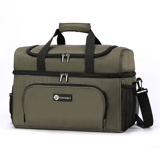 Packaway Koeltas 30L - Lunchtas - Inclusief 4 Koelelementen - Dubbel Compartiment - 4-Laags Geïsoleerd - Waterafstotend - Olive Green