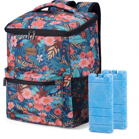 Packaway Koeltas Rugzak 25L - Incl. 2 gratis koelelementen - Incl. gratis flessenopener - Waterafstotend - Anti diefstal vak - 4 Laags geïsoleerd - Wild Garden