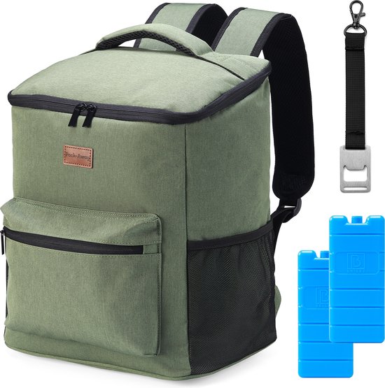 Packaway Koeltas Rugzak 25L - Incl. 2 koelelementen - Incl. flessenopener - Waterafstotend - Anti diefstal vak - 4 Laags geïsoleerd van Notos®