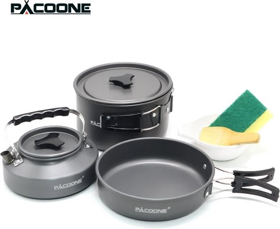 Pacoone® - Camping pannenset - 3-delig - lichtgewicht - Zwart - Aluminium - Perfect voor hiking van Pacoone®
