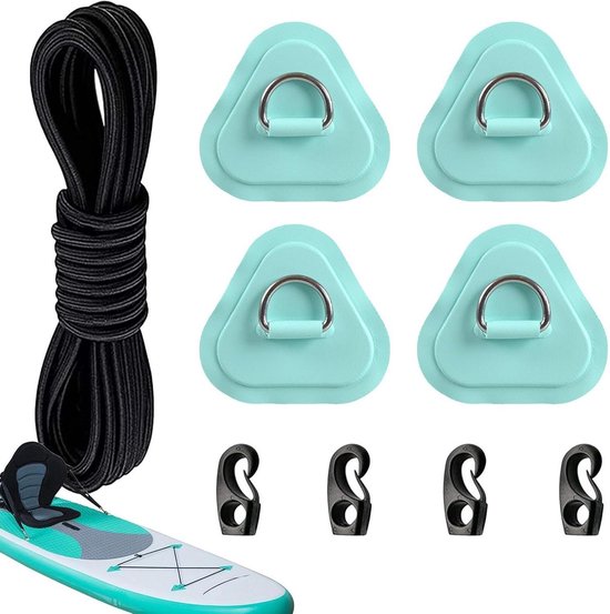 Paddle Board Patch Kit - Opblaasboot Reparatie - Watersport Onderhoud - Roestvrijstalen D-ringen - 4-delige set - Muntgroen