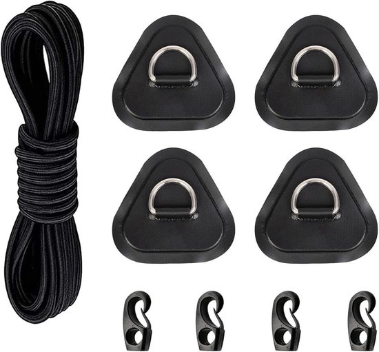 Paddle Board Patch Kit - PVC Reparatieset D-ring - Maritiem Onderhoud - Roestvrijstalen Driehoek - 4-delige set - Zwart