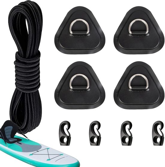 Paddle Board Patch Kit - PVC Reparatieset D-ring - Watersport Reparatie - Roestvrijstalen D-ring - 4-delige set - Zwart