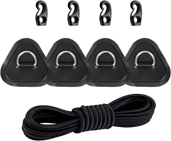 Paddle Board Reparatiekit - Kajak D-ring Patch - Watersport Onderhoud - Roestvrijstalen D-ringen - 4-delige set - Zwart