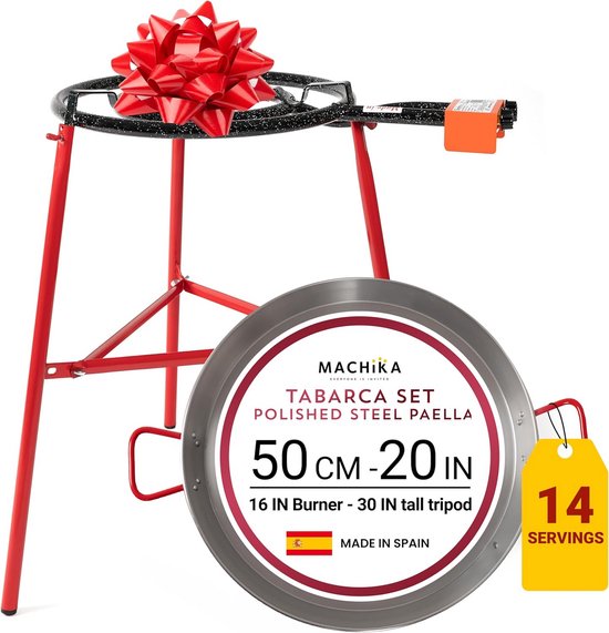 Paella Pan Set met Gasbrander en Statief - 50 cm - Geschikt voor 14 Porties - Ideaal voor Buiten, Kamperen en Picknicks