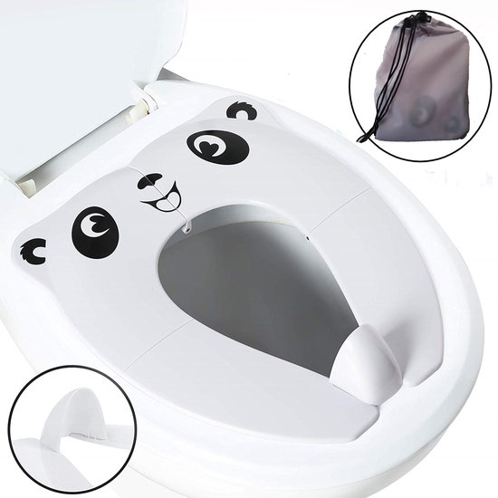 Panda Toiletbril - Opvouwbaar in opberg tasje - voor Kinderen - WC Bril Verkleinen - Zindelijkheidstraining - Wit van Merkloos