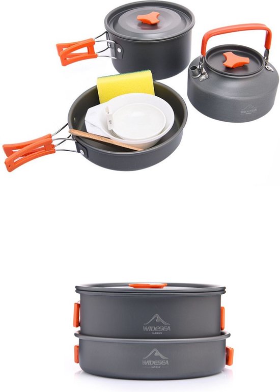 Pannenset - Noodpakket - 8 in 1 Kookset - Oorlog - Nood - Ramp - Thuis - Indoor - Outdoor - Camping Survival - Pan - PFAS vrij - Antiaanbaklaag - 2 tot 3 Personen - Hiking - Lichtgewicht - Aluminium - Koken - Picknick - Reis vakantie - Reizen