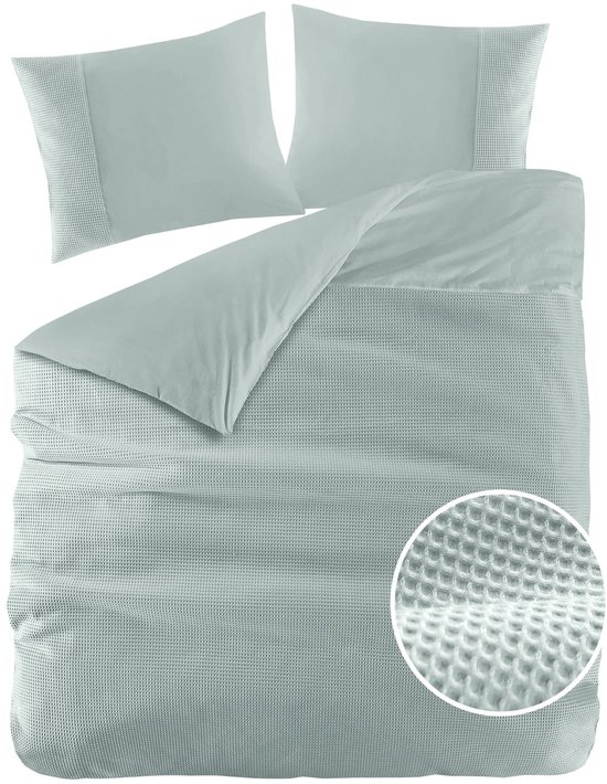 Papillon Dekbedovertrek Mendoza Wafel Mint Groen Tweepersoons 200x200/220 cm - Hoogwaardige Percale Katoen Super Zacht van Papillon