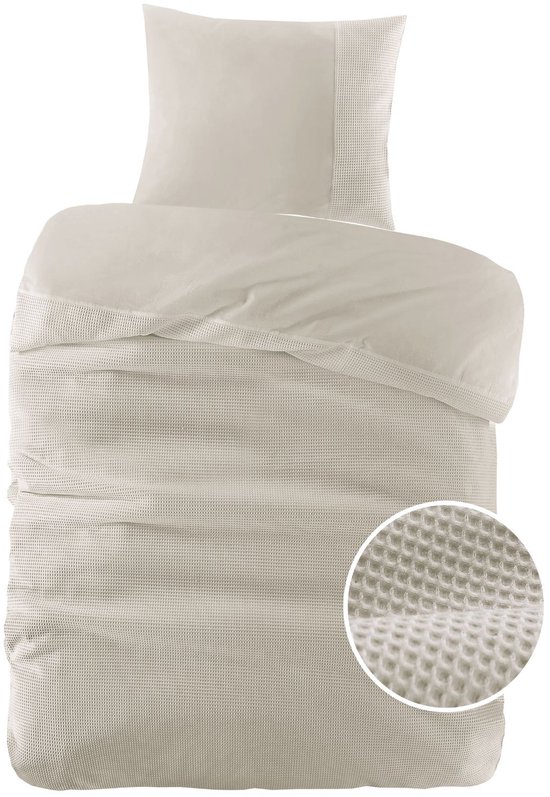Papillon Dekbedovertrek Mendoza Wafel Zand - 140x200/220 cm - Hoogwaardige Percale Katoen Super Zacht van Papillon