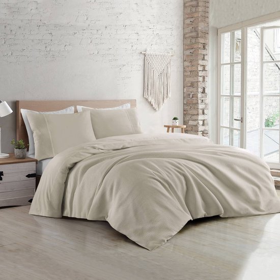 Papillon Dekbedovertrek Mendoza Wafel Zand Lits-jumeaux 240x200/220 cm - Hoogwaardige Percale Katoen Super Zacht van Papillon