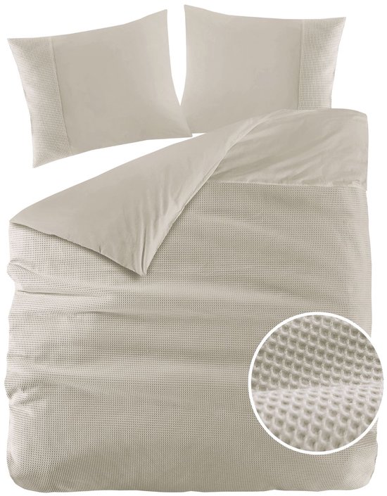 Papillon Dekbedovertrek Mendoza Wafel Zand Tweepersoons 200x200/220 cm - Hoogwaardige Percale Katoen Super Zacht van Papillon