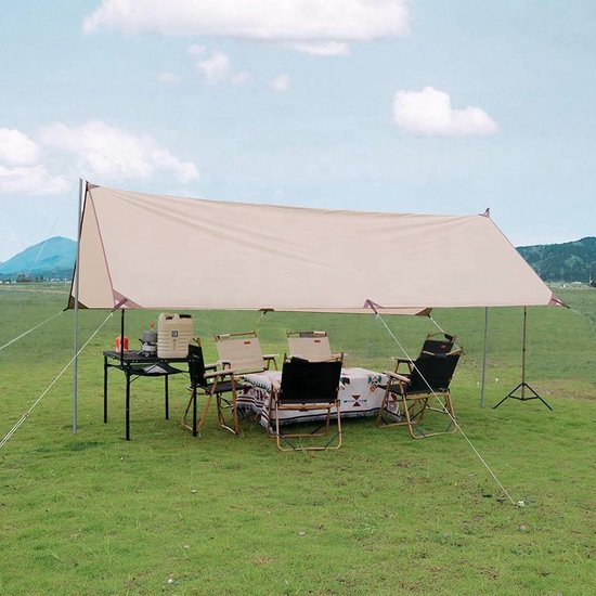 Party tent en Activiteitentent , Tentdoek ,Tarp, Draagbare Picknick & Kampeer Tent: Beschermd tegen Zon en Regen, Outdoor Draagbaar Zonnescherm Met Opbergtas - Waterdicht - Tarps voor Kamperen 4x3m, Beige van Merkloos