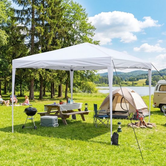 Partytent 3x3m Easy Up - Opvouwbare Tuinpaviljoen Waterdicht - Pop Up Partytent met UV 50+ Bescherming - Inclusief Draagtas, 4 Zandzakken & Haringen - Verstelbaar in Hoogte - Wit - Voor Tuin, Camping & Feest