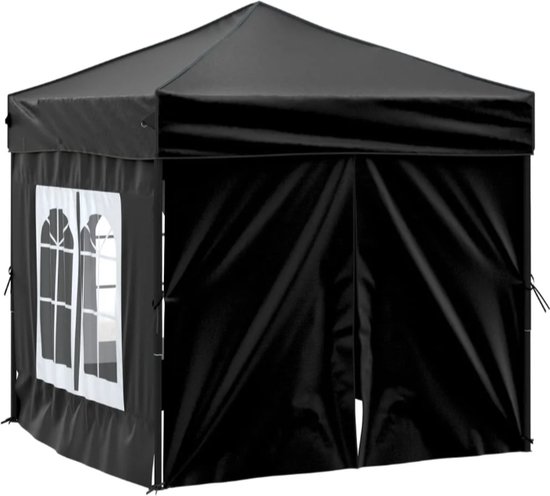 Partytent inklapbaar met zijwanden 3x3 m zwart