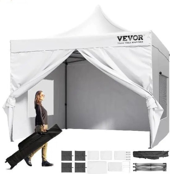 Partytent - Tent - Tuin - Opvouwbaar - Wit - Feest - Waterdicht - UV filter - Lengte - 305cm - Breedte 305cm - Hoogte 320cm van Merkloos