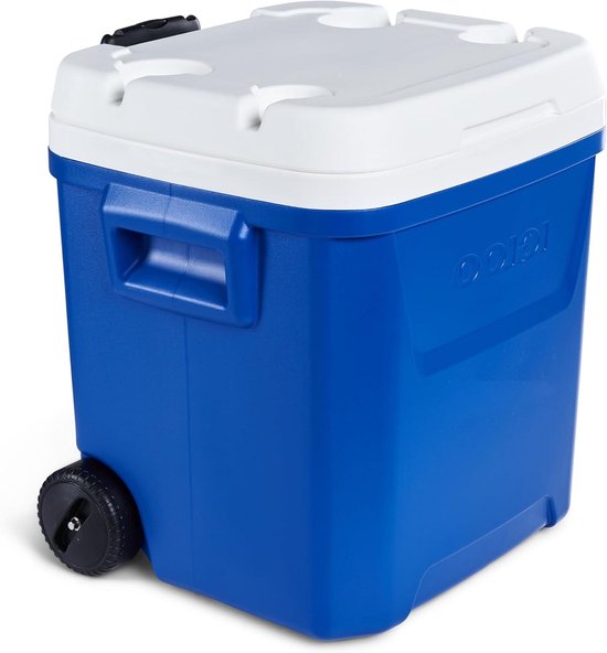 Passieve Koelbox - Geïsoleerde Box - Buitenactiviteiten - Trekstang & Wielen - 56 Liter - Blauw