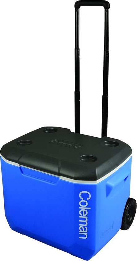 Passieve koelbox - Thermobox ijsbox - Kamperen festivals picknick - Met wielen handgreep - 60 liter capaciteit - Blauw
