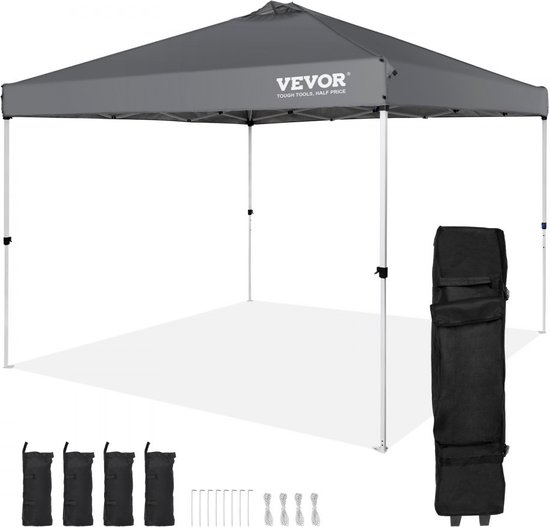 paviljoen 304,8x304,8x320cm tuintent 250D PU zilver gecoate stof opvouwbaar paviljoen incl. opbergtas partytent 6-8 personen pop-up tent opvouwbare tent tuinpaviljoen voor kampeertrip van Outsunny