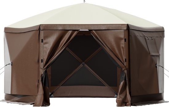 Paviljoentent, 3 X 3 M, 6-Zijdige Pop-Up Camping Shelter Met Gaasramen, Draagbare Draagtas En Haringen, Grote Schaduwtent Voor Buiten Kamperen, Gazon, Achtertuin van Outsunny