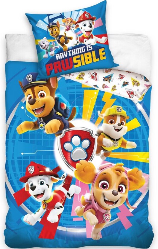 PAW Patrol Dekbedovertrek, Anything is Pawsible - Eenpersoons - 140 x 200 + 65 x 65 cm - Polykatoen van PAW Patrol