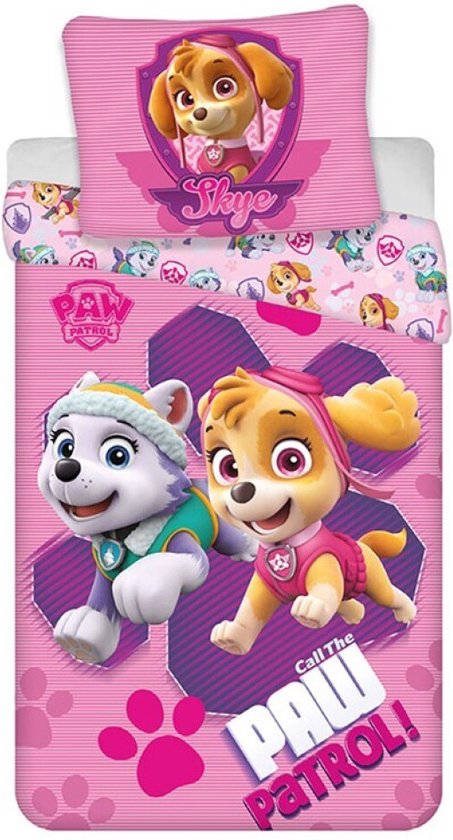 PAW Patrol Dekbedovertrek, Skye Everest - Eenpersoons - 140 x 200 + 65 x 65 cm - Polykatoen van PAW Patrol