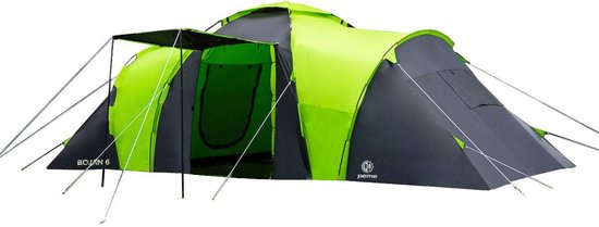 Peme Bojan Koepeltent Tent voor 6 personen, Zwart en groen, Tunnelstructuur, waterdicht, 2 ingangen, grote voortent, moskitiera van Merkloos
