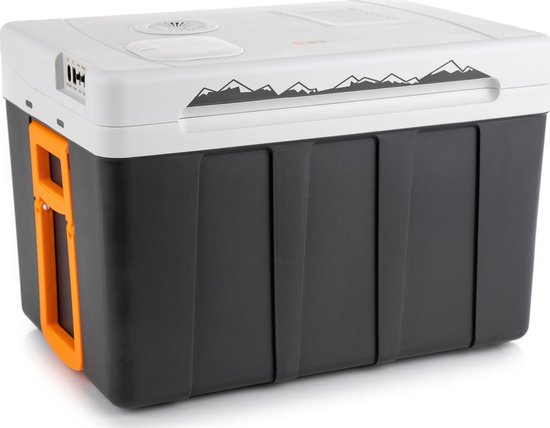 PEME Essential Elektrische Koelbox, 49.8 liter, 12V, 220/230 Volt AC/DC, Aansluiting voor Auto en Camping, thermo-elektrisch Frigobox - Grijszwart met oranje kenmerken van Merkloos