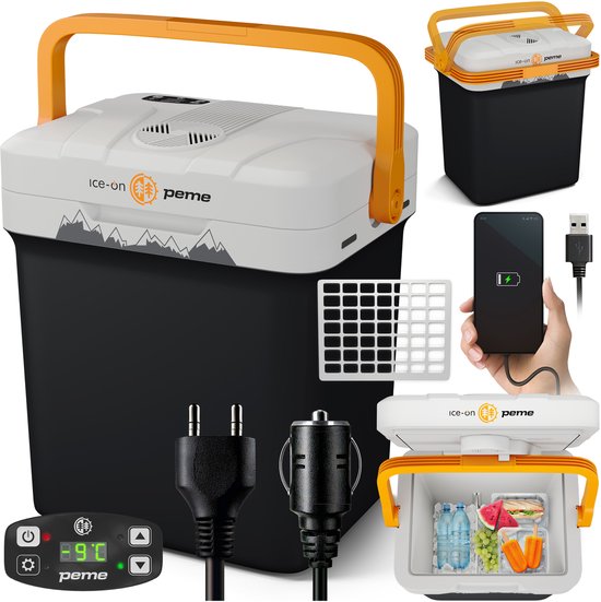 PEME Essential - Elektrische Koelbox - Thermo-elektrisch - 22.9L - 12V Autolader - 220/230V Stopcontact - Koelt en verwarmd Frigobox - Adventure Orange van Merkloos