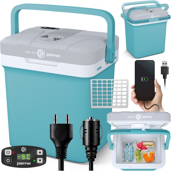 PEME Essential - Elektrische Koelbox - Thermo-elektrisch - 22.9L - 12V Autolader - 220/230V Stopcontact - Koelt en verwarmd Frigobox - Cool Mint van Merkloos