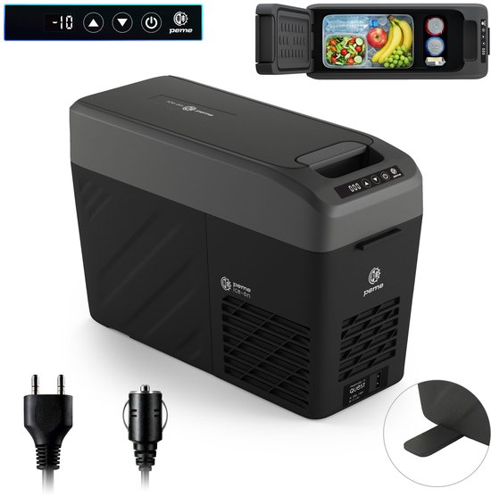 Peme Quest 14 - Compressorkoelbox - 14,6L - Koelen en vriezen tot -20°C - Smal ontwerp 24cm - 12V/24V/230V voor auto, vrachtwagen en camper - Stille werking - Ledverlichting van Merkloos