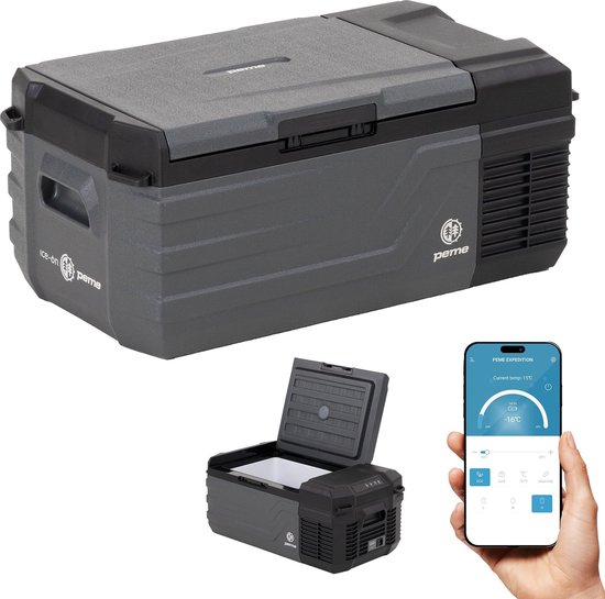 PEME Quest Elektrische Koelbox, 15.3 liter, 12V, 220/230 Volt AC/DC, Aansluiting voor Auto en Camping, thermo-elektrisch Frigobox - Zwart Dark Sky van Merkloos