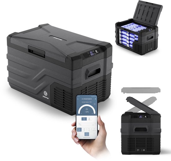 PEME Quest Elektrische Koelbox, 26.8 liter, 12V, 220/230 Volt AC/DC, Compressor Koelbox Aansluiting voor Auto en Camping, Thermo-elektrisch Frigobox - Dark Sky met Bluetooth 5.0 en Mobiele App, LCD-paneel en ECO-functie van Merkloos