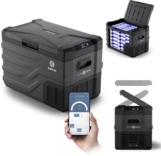 PEME Quest Elektrische Koelbox, 35.3 liter, 12V, 220/230 Volt AC/DC, Compressor Koelbox Aansluiting voor Auto en Camping, Thermo-elektrisch Frigobox - met Bluetooth 5.0 en Mobiele App, LCD-paneel en ECO-functie Dark Sky van Merkloos