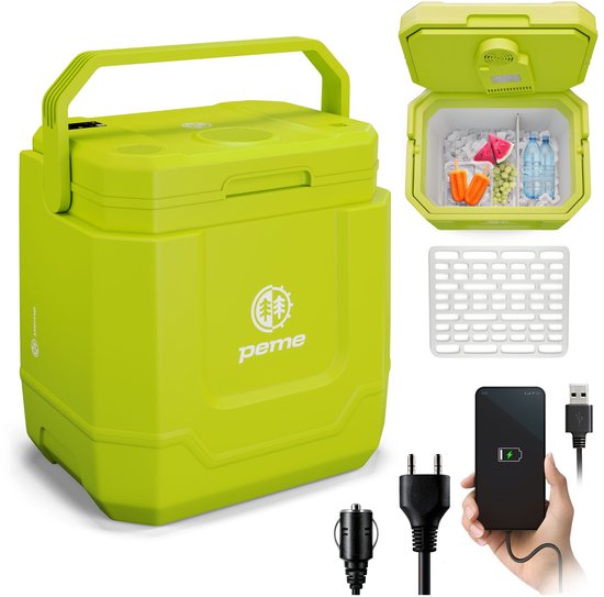 Peme Trip Neon Jungle - Elektrische Koelbox met Bluetooth Speaker - 31,5L - Koelen en Verwarmen - 12V/24V/230V - Auto & Camping Koelkast - USB-poort - ECO-modus - Fluisterstil 26dB - Verwijderbaar Rooster van Merkloos