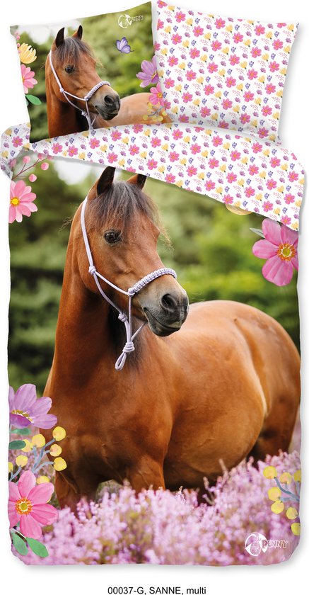 Penny Dekbedovertrek 140 x 200 - Dekbedovertrek Paard - Sanne - Hoeslaken - Dekbedovertrek Kinderen - Dekbedovertrek Meisje - Paarden - Paardenliefhebber - Paard - Paarden Spullen - Alles over Paarden - Pony - Veulen van Penny