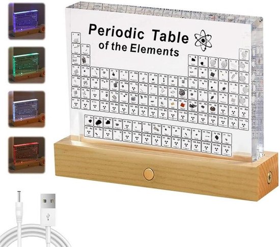 Periodiek Systeem Elementen Display - Acryl met 83 Echte Monsters en LED Verlichting van Merkloos