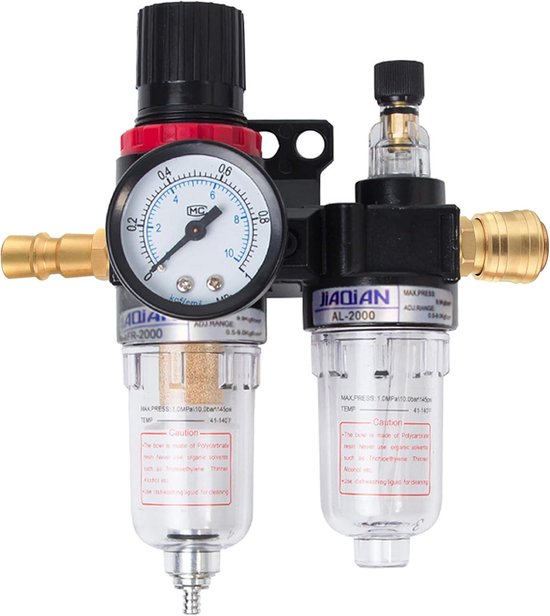 Persluchtdrukregelaar 1/4 Inch met Manometer en Waterafscheider voor Compressor van Merkloos