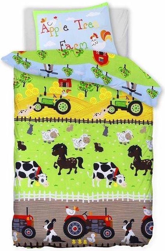 Peuter Dekbedovertrek Boerderij - Inclusief Kussensloop - Tractor & Boerderijdieren - Groen - 120x150 cm