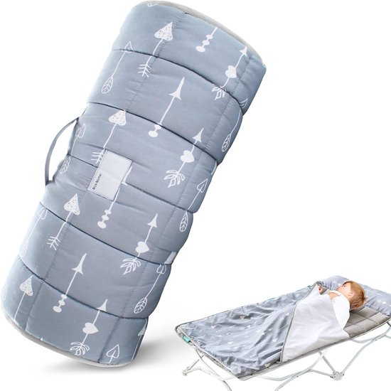 Peuter Dutjesmat - Kinder Slaapmat - Comfortabel Slapen - Verwijderbaar Kussen - 122 x 62 cm - Grijze Pijlpunten