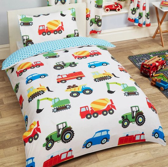 Peuter - Junior - Dekbedovertrek - 120 x 150 cm. - Trekkers, Auto's en Trucks - Dekbed
